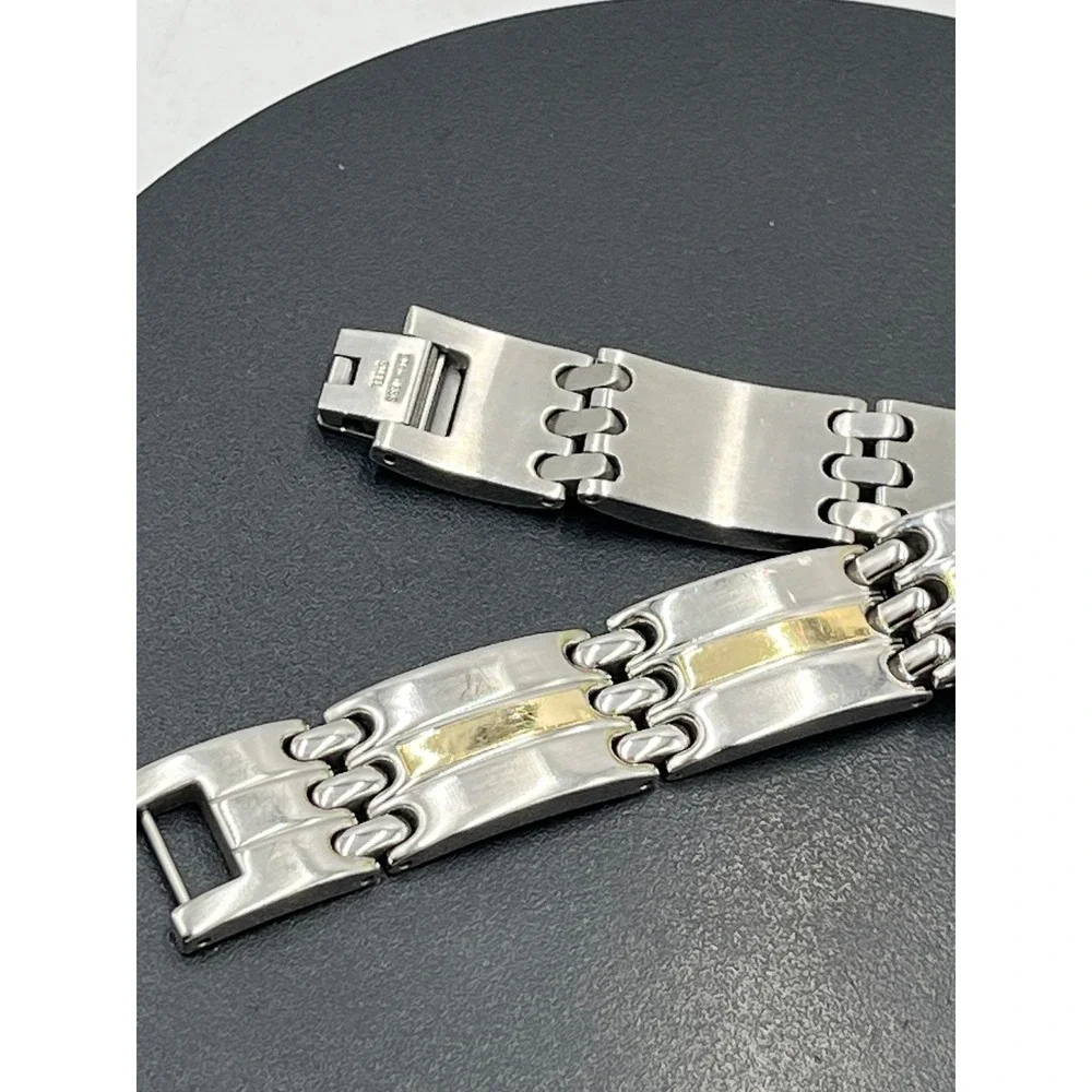 Designer Signed Stainless Steel and‎ 14K Yellow Gold Accents Bracelet